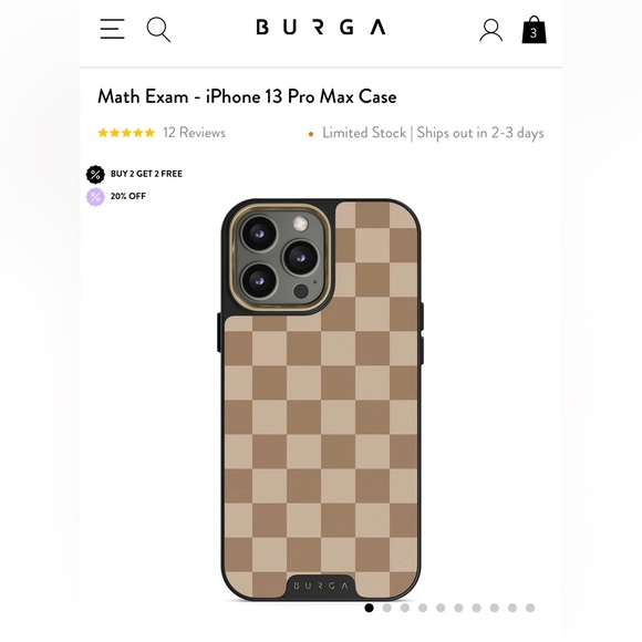 Burga iPhone 13 Pro Max Case (Elite Gold) & Ring Holder -checkered cream pattern - Picture 6 of 12